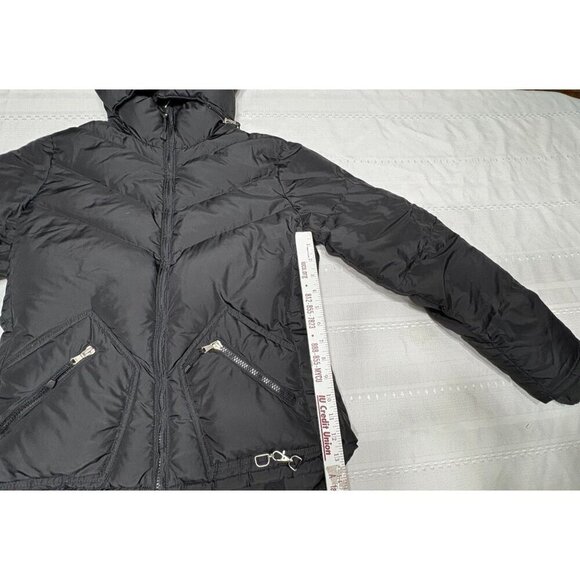 J Crew Women's Down Filled Black Puffer Jacket Coat Hood Zip Pockets Medium - Picture 9 of 12